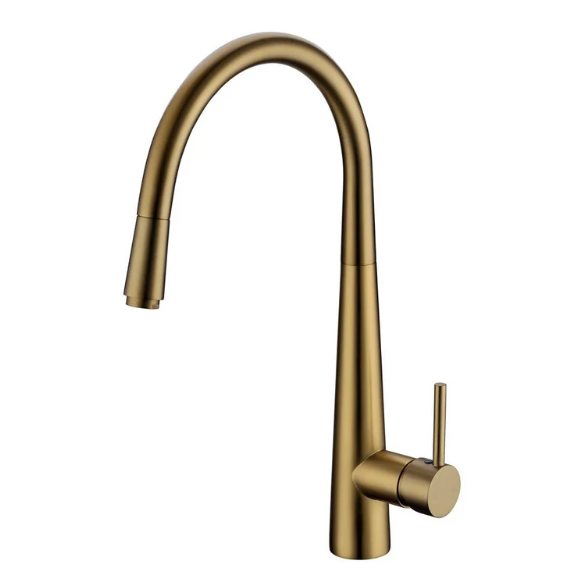 Round Standard Kitchen Sink Mixer Tap Brushed Brass