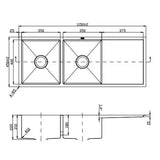 Double Bowl Sink Brushed Silver Ext: 1150x450x220mm