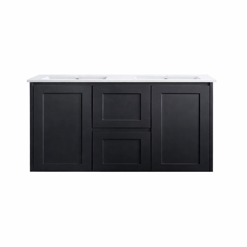 Vintage (Hung) Series Double Bowls Matt Black Overall 1200mm Vanity Set With Stone Top & Ceramic Undermount Basin Suits Double Bowl