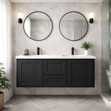 Vintage (Hung) Series Double Bowls Matt Black Overall 1200mm Vanity Set With Stone Top & Ceramic Undermount Basin Suits Double Bowl