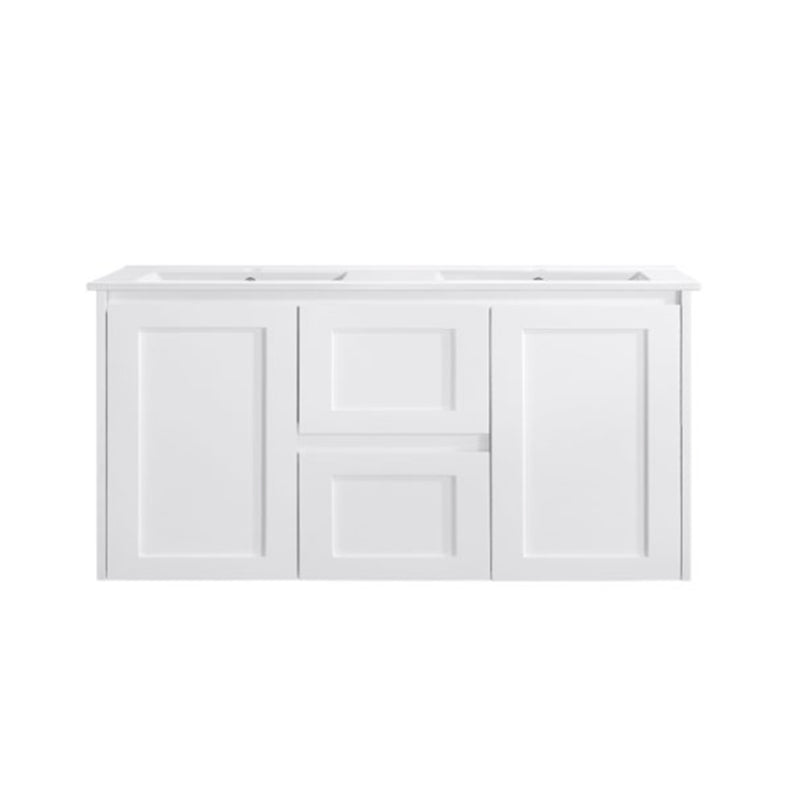 Vintage (Hung) Series Double Bowls Matt White Overall 1200mm Vanity Set With Stone Top & Ceramic Undermount Basin Suits Double Bowl