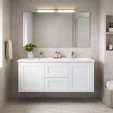 Vintage (Hung) Series Double Bowls Matt White Overall 1200mm Vanity Set With Stone Top & Ceramic Undermount Basin Suits Double Bowl