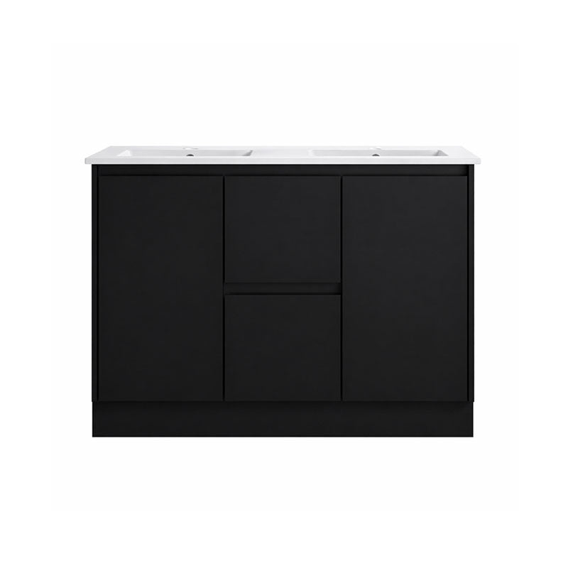 Moddoo Series Double Bowls Matt Black Overall 1180x455x855mm Vanity Set With Stone Top & Ceramic Undermount Basin