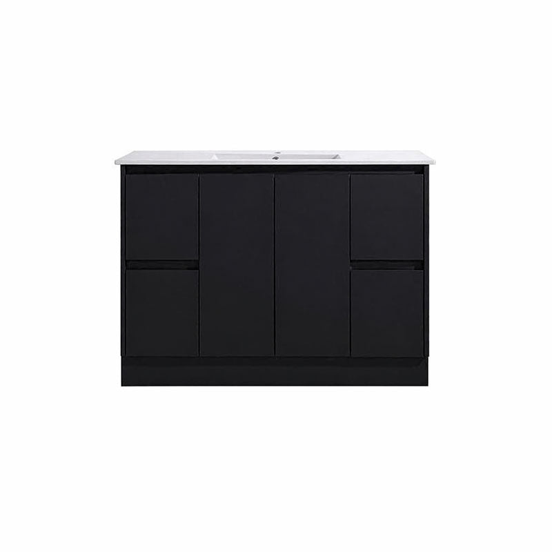 Moddoo Series Single Bowl Matt Black Overall 1180x455x855mm Vanity Set With Stone Top & Ceramic Undermount Basin