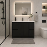 Moddoo Series Single Bowl Matt Black Overall 1180x455x855mm Vanity Set With Stone Top & Ceramic Undermount Basin