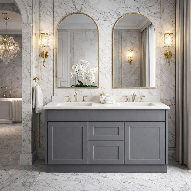 Vintage Series Double Bowls Matt Grey Overall 1180x455x855mm Vanity with Stone Top & Ceramic Undermount Basin