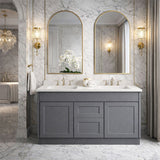 Vintage Series Double Bowls Matt Grey Overall 1180x455x855mm Vanity with Stone Top & Ceramic Undermount Basin