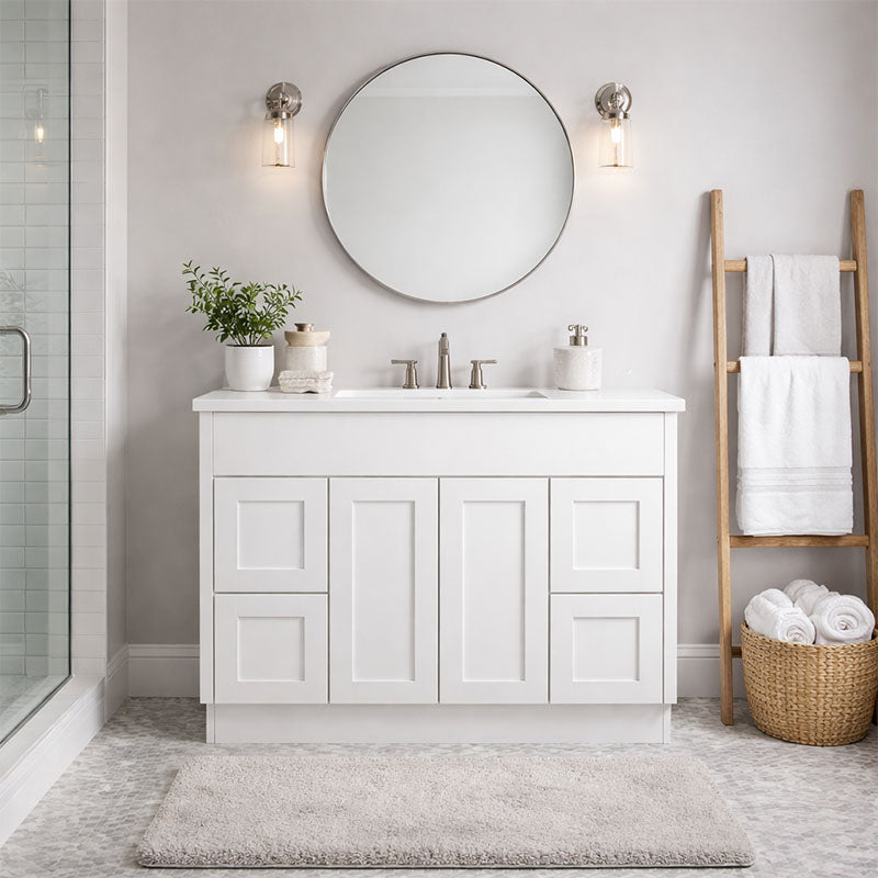 Vintage Series Matt White Overall 1180x455x855mm Vanity with Flat Stone Bench Top Only