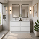 Moddra Series Double Bowls Gloss White Overall 1180x450x855mm Vanity Set With Stone Top & Ceramic Undermount Basin