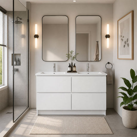 Moddra Series Double Bowls Gloss White Overall 1180x450x855mm CABINET ONLY