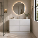 Moddra Series Single Bowl Gloss White Overall 1180x450x855mm Vanity Set With Flat Stone Bench Top