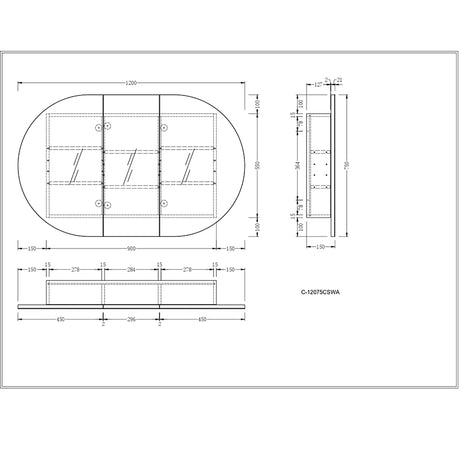 Carysil Mystic Oval Shaving Cabinet Matte White 1200x750mm