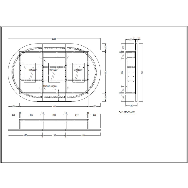Carysil Mystic Oval LED Shaving Cabinet Matte White 1200x750mm