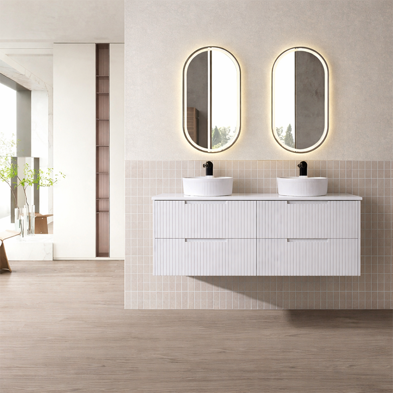 Elena Series Wall Hung Double Bowl Matt White 1480x455x540mm Vanity with Stone Top & Ceramic Undermount Basin