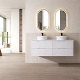 Elena Series Wall Hung Double Bowl Matt White 1480x455x540mm Vanity with Stone Top & Ceramic Undermount Basin