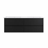 Moddra(Hung) Series Double Bowls Matt Black Overall 1480x455x540mm Vanity Set With Flat Stone Bench Top