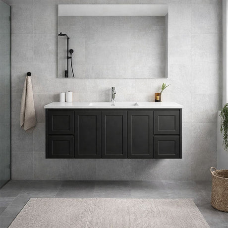 Vintage (Hung) Series Single Bowl Matt Black Overall 1500mm Vanity Set With Stone Top & Ceramic Undermount Basin