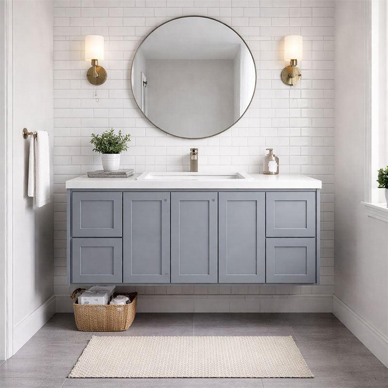 Vintage (Hung) Series Single Bowl Matt Grey Overall 1500mm Vanity Set With Flat Stone Bench Top