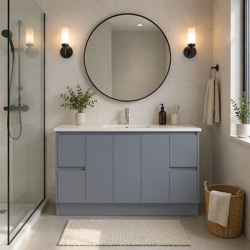 Moddoo Series Single Bowl Matt Grey Overall 1480x455x855mm VANITY SET With Ceramic Slimline Top (UV31)