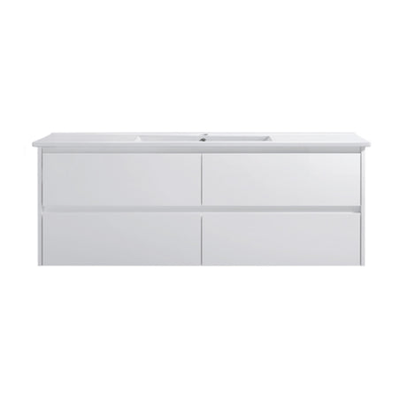 Moddra(Hung) Series Single Bowl Matt White Overall 1480x455x540mm Vanity Set With Stone Top & Ceramic Undermount Basin