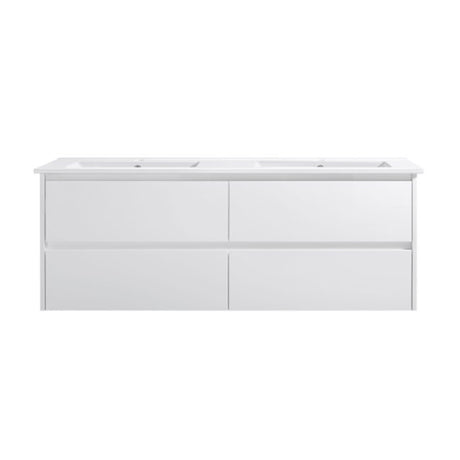 Moddra(Hung) Series Double Bowls Matt White Overall 1480x455x540mm Vanity Set With Stone Top & Ceramic Undermount Basin