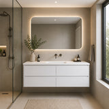 Moddra(Hung) Series Single Bowl Matt White Overall 1480x455x540mm Vanity Set With Flat Stone Bench Top