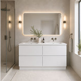 Moddra Series Double Bowls Gloss White Overall 1480x450x855mm Vanity Set With Stone Top & Ceramic Undermount Basin