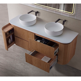 Bristol Series Wall Hung Double Bowl Rosewood 1480x455x540mm Vanity with Stone Top & Ceramic Undermount Basin