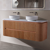Bristol Series Wall Hung Double Bowl Rosewood 1480x455x540mm Vanity with Stone Top & Ceramic Undermount Basin