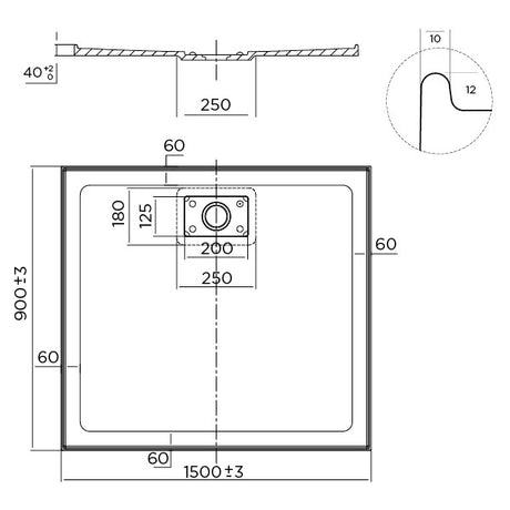 Metro Polymarble base 1500x900 Rear Outlet Shower Base