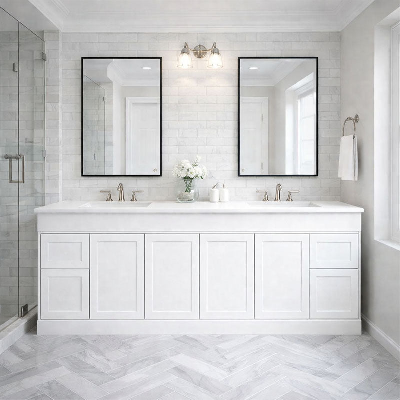 Vintage Series Double Bowls Matt White Overall 1776x455x855mm Vanity with Stone Top & Ceramic Undermount Basin