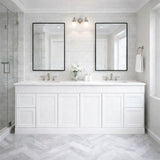 Vintage Series Double Bowls Matt White Overall 1776x455x855mm Vanity with Stone Top & Ceramic Undermount Basin