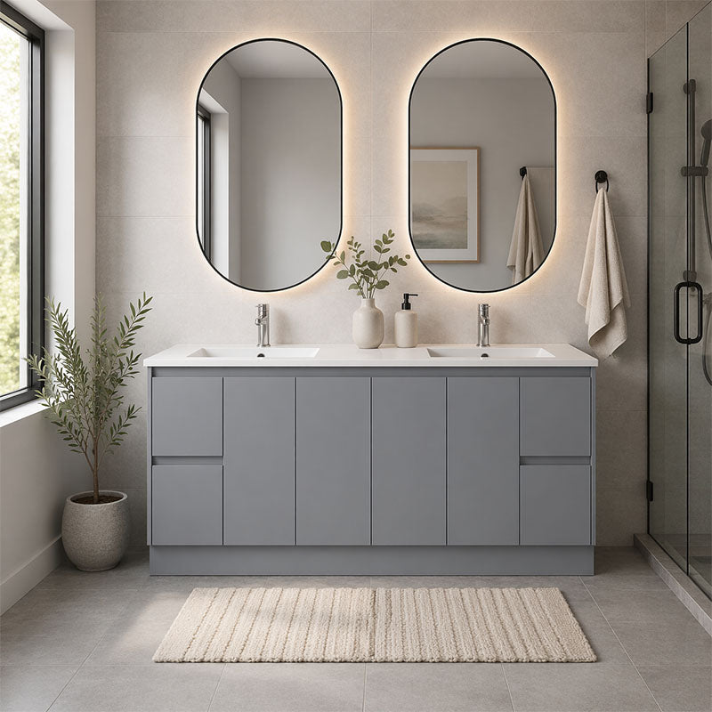 Moddoo Series Double Bowls Matt Grey Overall 1776x455x855mm CABINET ONLY