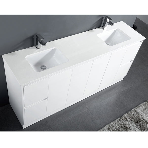 Moddoo Series Double Bowls Gloss White Overall 1776x455x855mm Vanity Set With Stone Top & Ceramic Undermount Basin