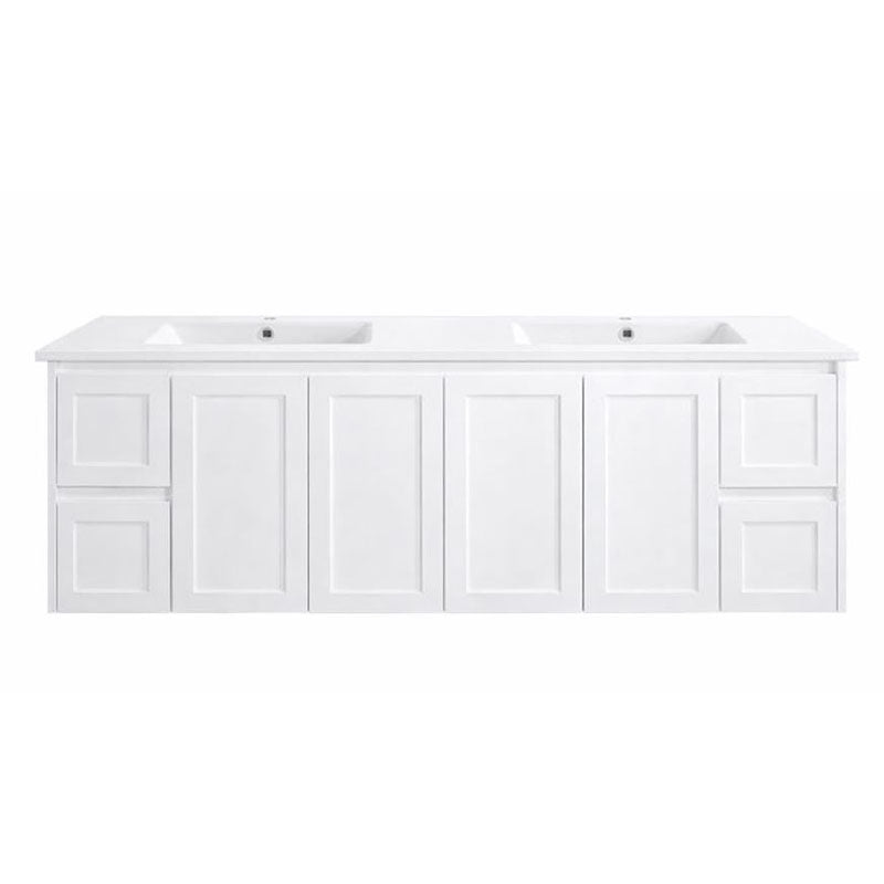 Vintage (Hung) Series Double Bowls Matt White Overall 1800mm Vanity Set With Flat Stone Bench Top