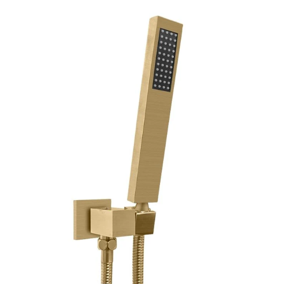 Square Shower Rail with Handheld Shower (Stainless Steel Hose) Brushed Brass