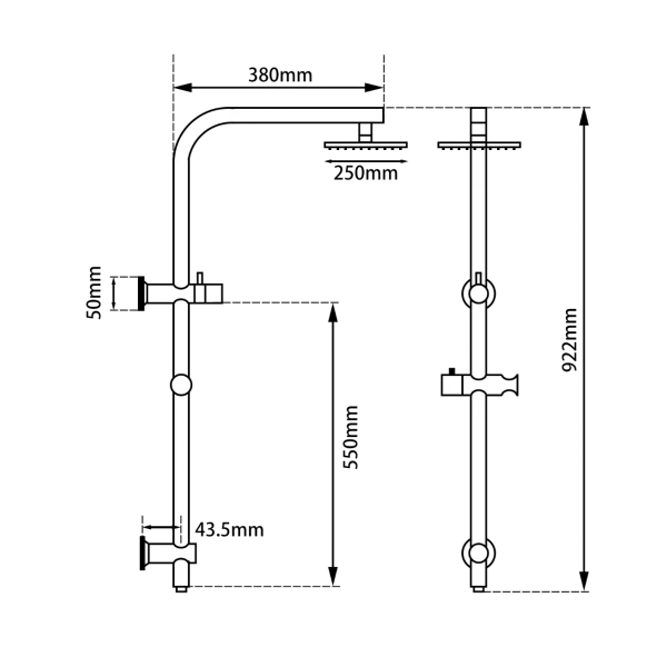 10' Round Shower Station Top Water Inlet (Right Angle) Brushed Nickel