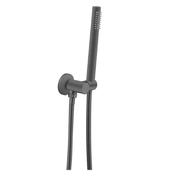 Round Shower Rail with Handheld Shower (Stainless Steel Hose) Gun Metal Grey