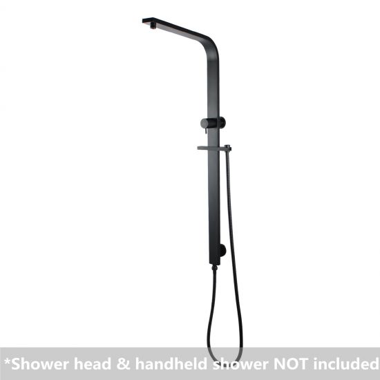 Square Shower Station without Shower Head and Handheld Shower (Wide Rail,Stainless Steel Hose) Black