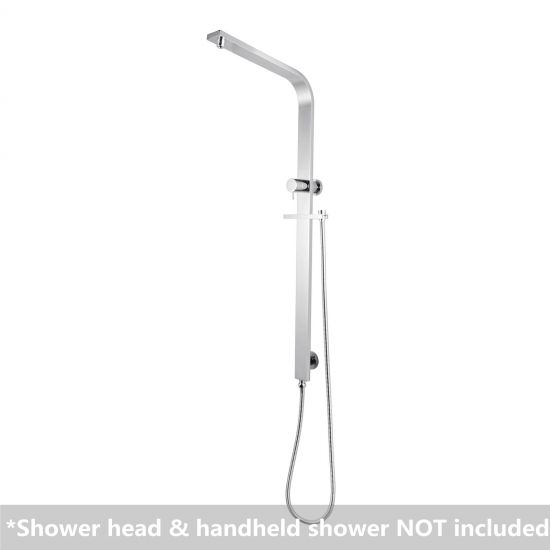 Square Shower Station without Shower Head and Handheld Shower (Wide Rail,Stainless Steel Hose) Chrome