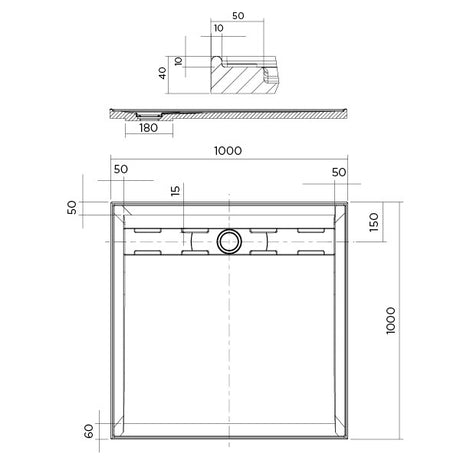 Urban CH Polymarble base 1000x1000 Rear Outlet Shower Base