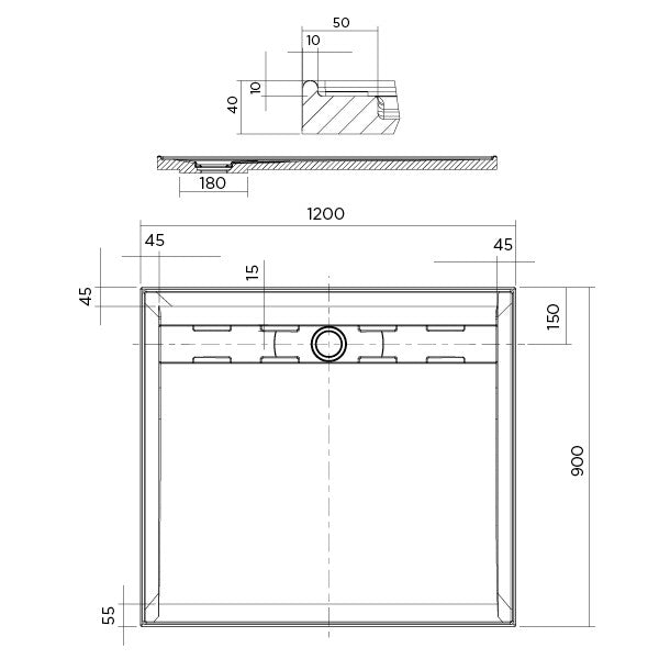 Urban CH Polymarble base 1200x900 Rear Outlet Shower Base