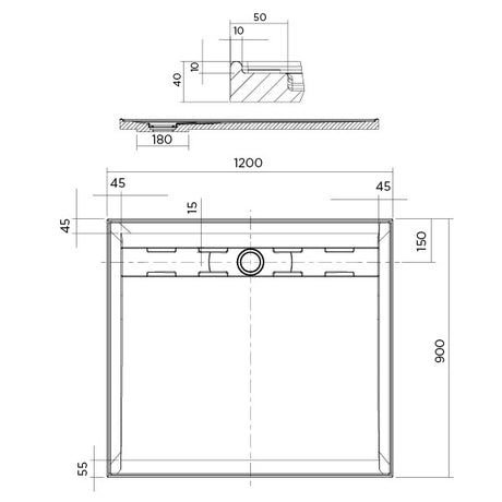 Urban CH Polymarble base 1200x900 Rear Outlet Shower Base