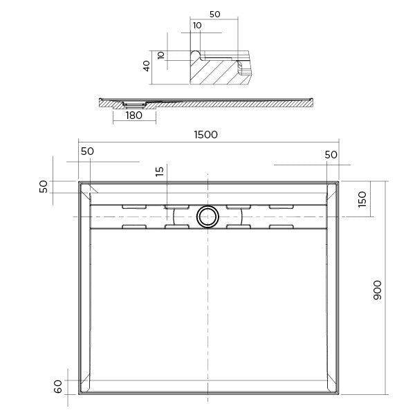 Urban CH Polymarble base 1500x900 Rear Outlet Shower Base