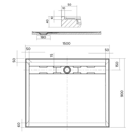 Urban CH Polymarble base 1500x900 Rear Outlet Shower Base