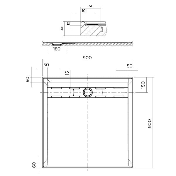 Urban CH Polymarble base 900x900 Rear Outlet Shower Base