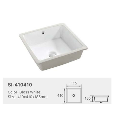Ceramic Basin Series Under Counter Gloss White 410x410x185mm