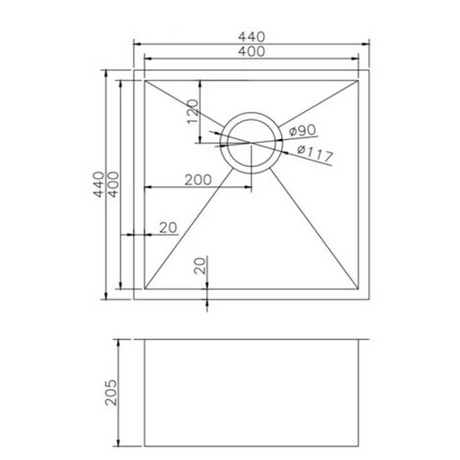 304 Stainless Steel Hand-made Single Bowl Kitchen Sink(Round Edges) Chrome 440x440x200mm