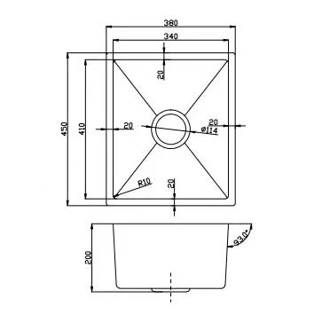 Single Bowl Sink Brushed Silver 380x450x200mm