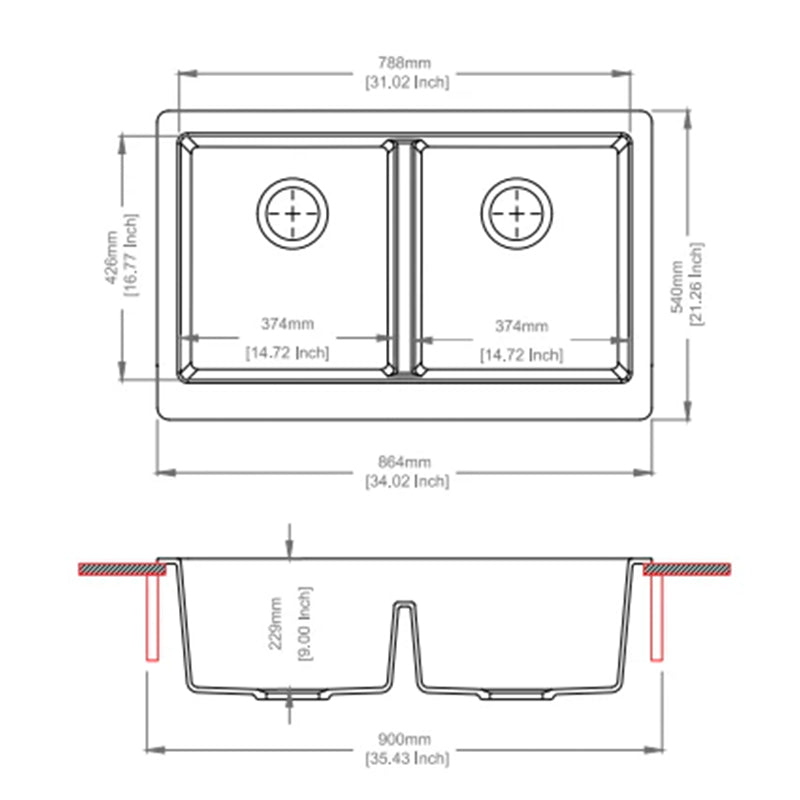 Granite Butler Sink Double Bowls Farmhouse Kitchen Laundry Sink Apron Front Black 865x540x229mm